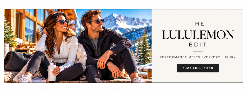 Stylish man and woman in winter activewear enjoying a sunny alpine resort with vivid blue skies and snow-covered mountains.